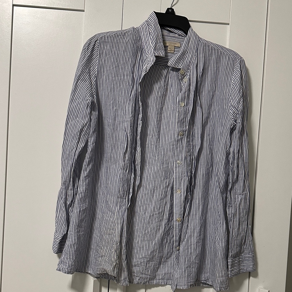 Burberry Navy and White Striped Button Down Shirt